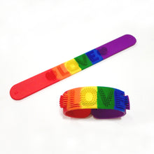 Load image into Gallery viewer, Gay Pride Rainbow LOVE Slap Bracelet Mardi Gras Parade LGBTQ