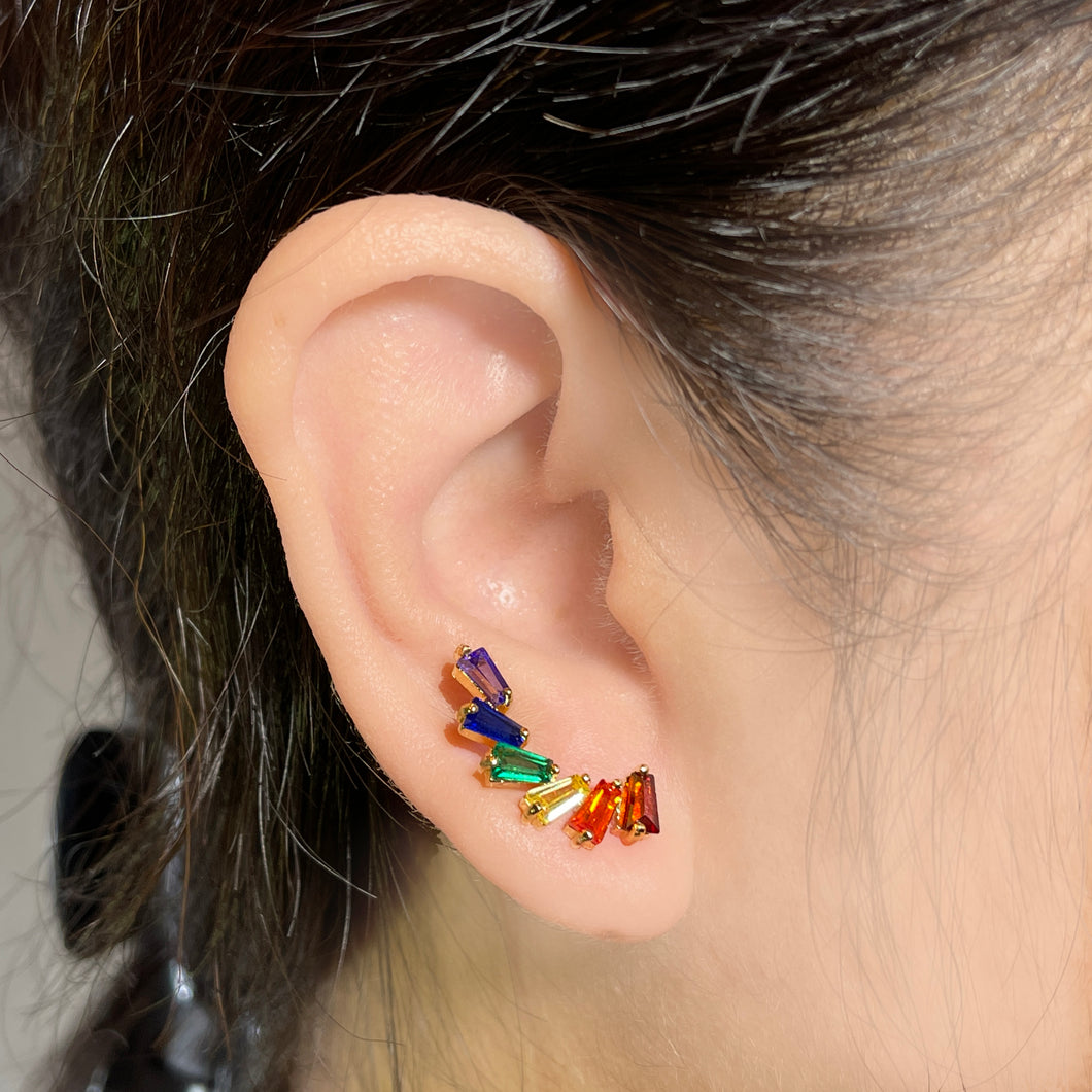 鋯石彩虹耳環 - 爬耳式