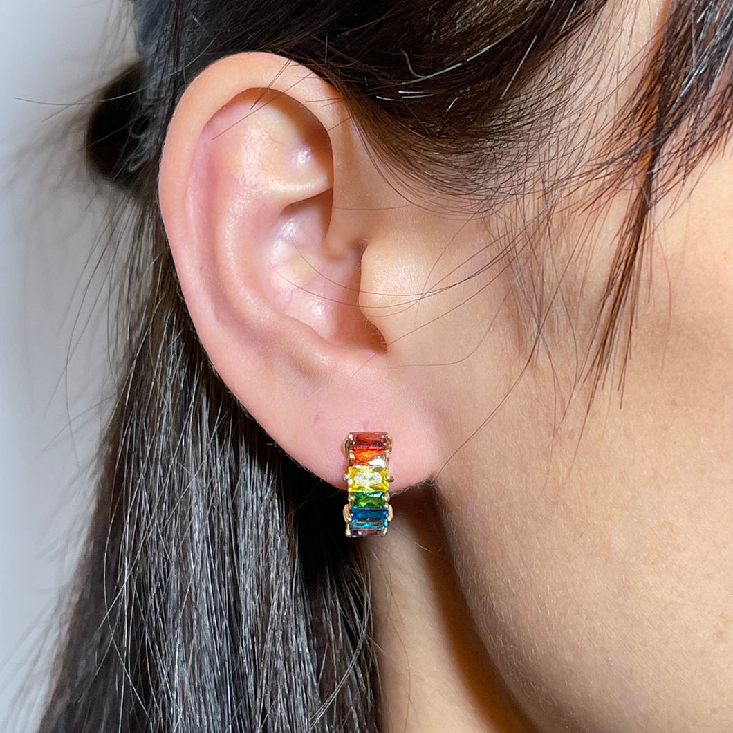 鋯石彩虹耳環 - 10mm 圈型