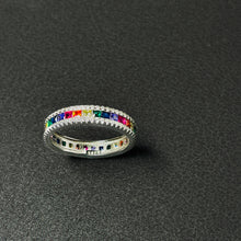 將圖像加載到圖庫查看器中，925純銀鋯石彩虹戒指
