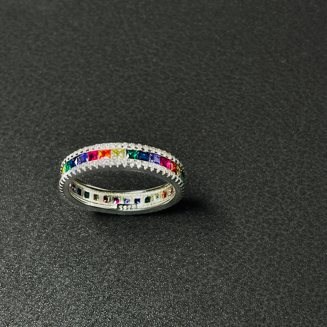 925 Sterling Siver Rainbow Zircon Ring Pride LGBTQ+