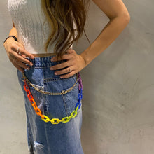 Load image into Gallery viewer, Iridescent Rainbow Chunky Chain Waist Belt Acrylic &amp; Metal 2 Layers
