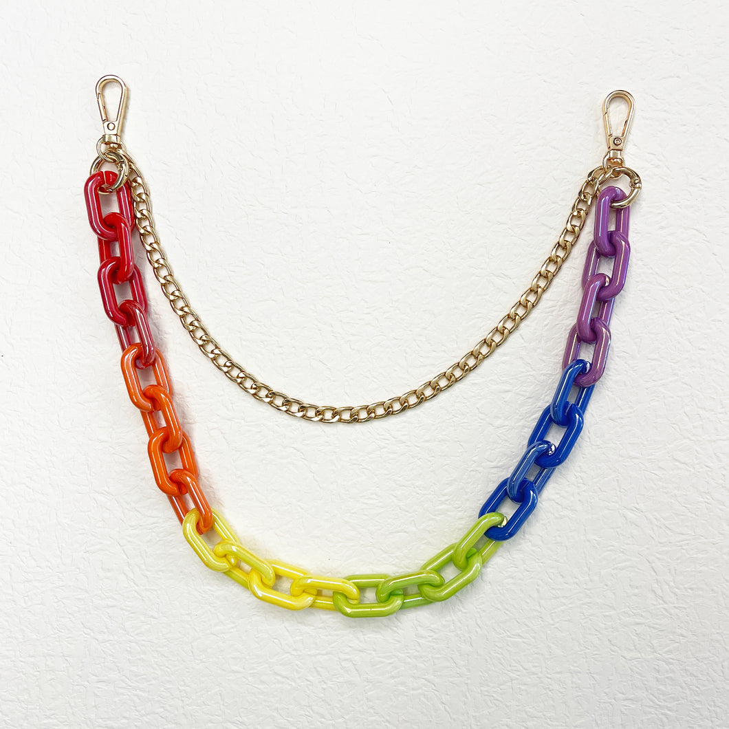 Iridescent Rainbow Chunky Chain Waist Belt Acrylic & Metal 2 Layers