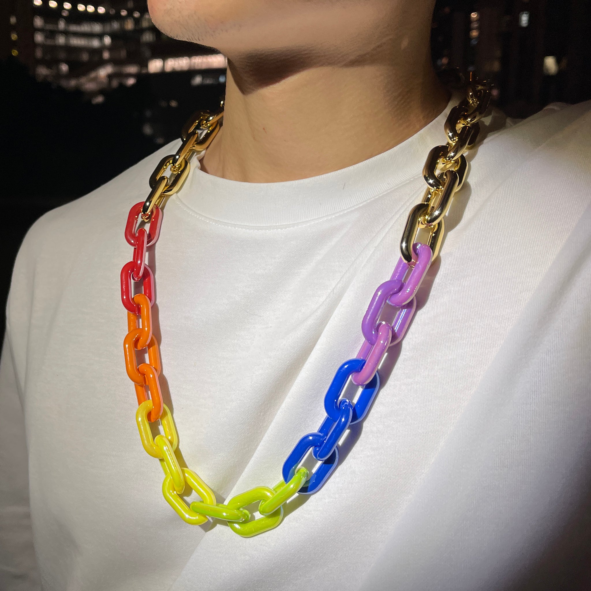 Iridescent Chain Link Necklace Iridescent Acrylic Rainbow Chunky Chain Necklace LGBTQ+  main image 3