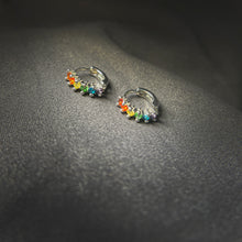 Load image into Gallery viewer, Pride Rainbow Zircon 925 Sterling Silver Earring LGBTQ+ - 7mm Huggie Hoop

