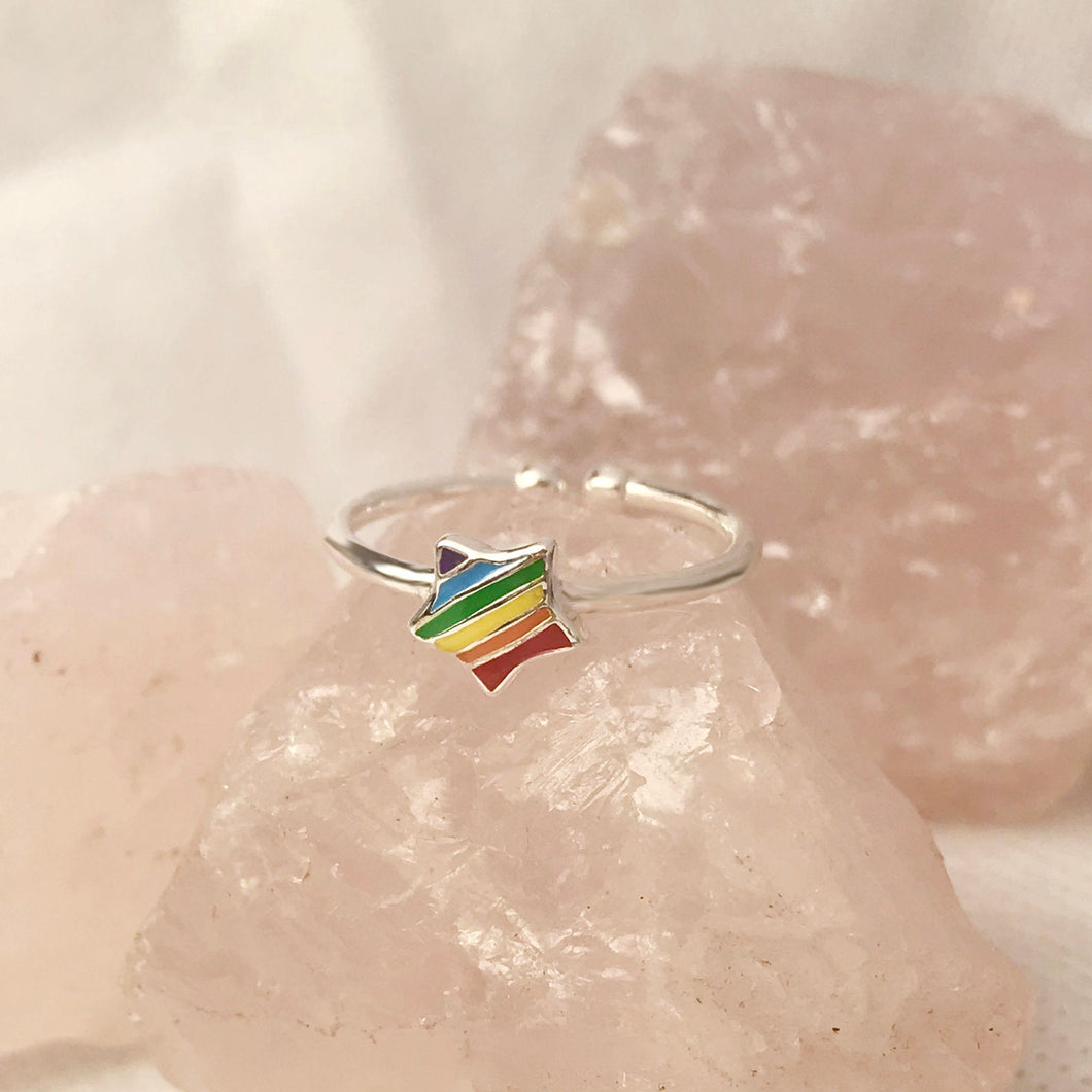 Rainbow 925 Silver Adjustable Ring Rainbow LGBTQ+