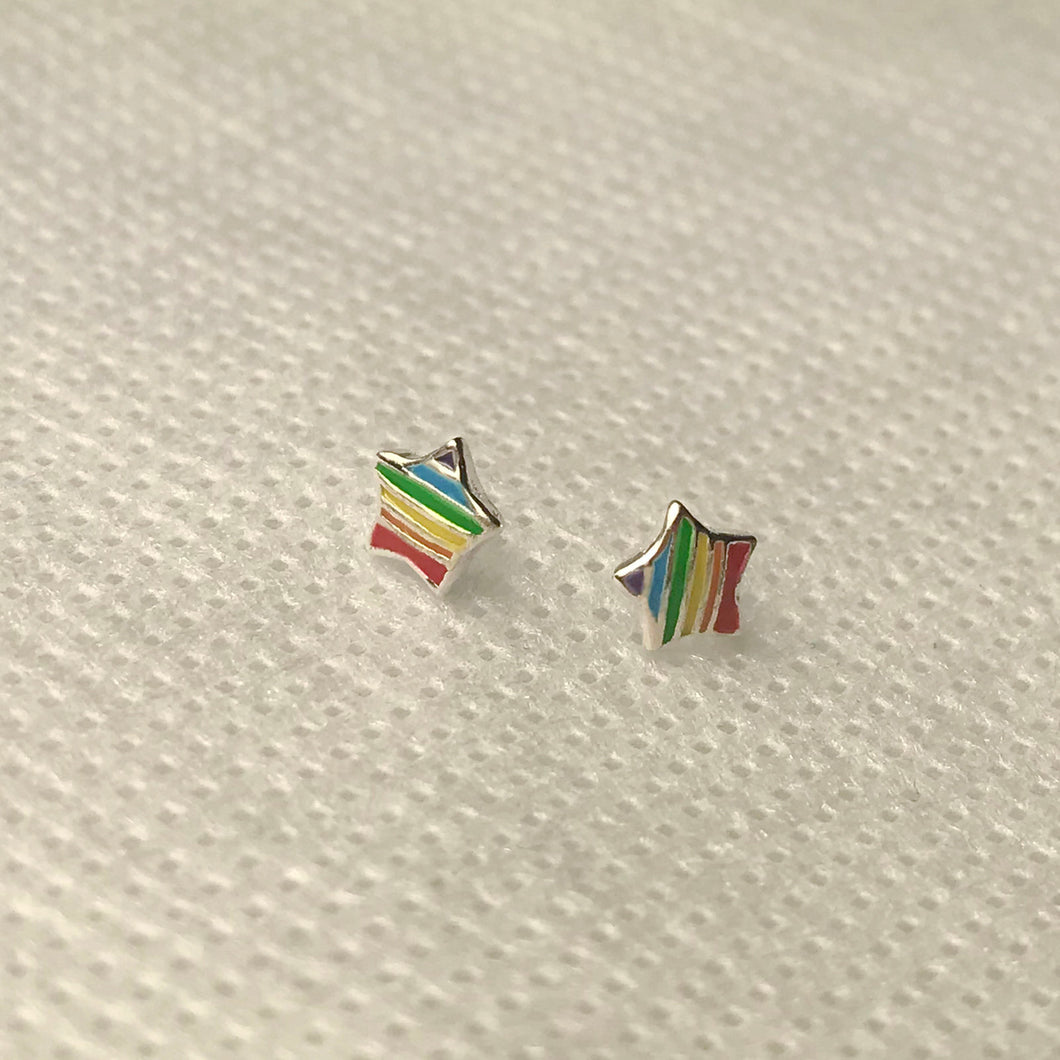 Rainbow 925 Silver Tiny Stud Earrings LGBTQ+ (1 pair)